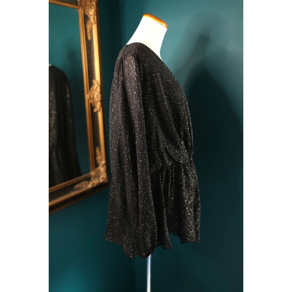 Lane Bryant Peplum Top 20 Black Gold Sparkle Sheer Sleeves Whimsigoth Fairy - Picture 7 of 11